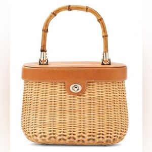 NWT J. McLaughlin Ava Bamboo Handle Wicker Satchel Bag